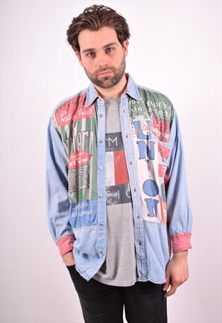 MENS VINTAGE DENIM SHIRT LARGE MULTI 90S