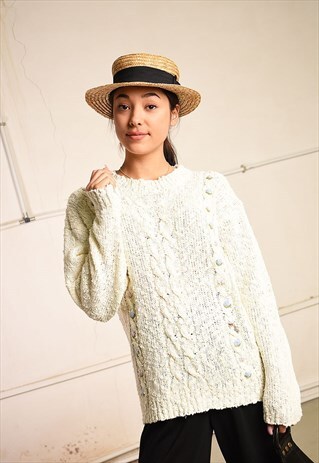 90'S RETRO EMBROIDERED FLORAL KNIT FESTIVAL GARM JUMPER