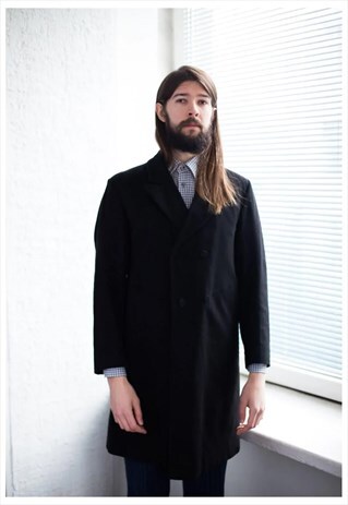 VINTAGE 60'S BLACK WOOL DOUBLE BREASTED TAILCOAT