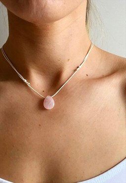 Rose Quartz Teardrop Necklace 