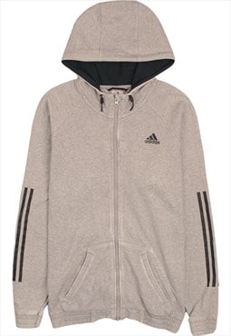 Vintage 90's Adidas Hoodie Striped Sleeves Full Zip Up Grey