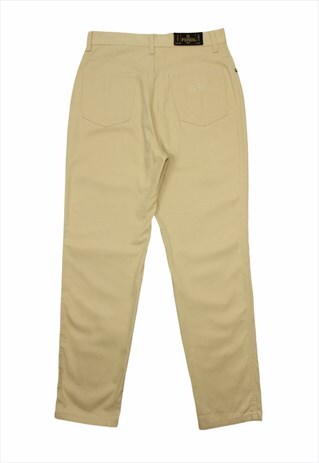 VINTAGE 90S FENDI BEIGE COTTON TROUSERS EMBROIDERED LOGO