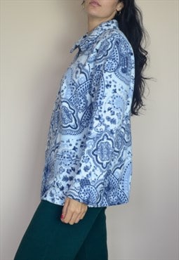 Vintage Patterned Fleece Jacket w Collar