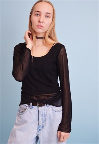 COOL 90'S RETRO KITSCH LYCRA PARTY SHEER TOP BLOUSE