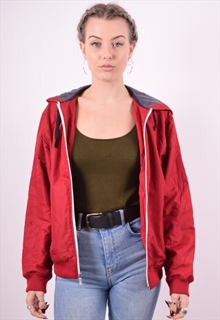 NIKE WOMENS VINTAGE HOODIE JACKET MEDIUM MAROON 90'S