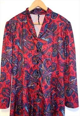 Vintage 70s Paisley Hippie Dress Boho Art Pattern Size 16