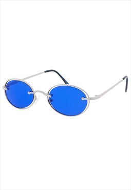 Retro Blue Sunglasses - Silver Frame with Blue lens