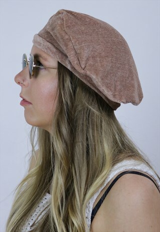 VINTAGE 70'S BOHO LIGHT BROWN CORDUROY BERET HAT