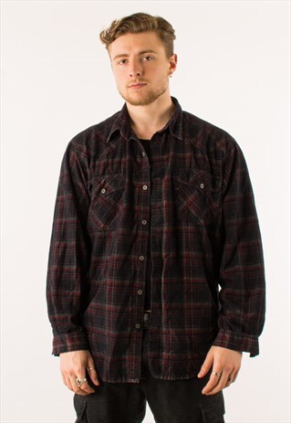 VINTAGE 90S BLUE CHECKERED CORDUROY SHIRT XL