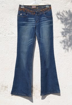 Deadstock y2k blue embroidered mid-high waist flared jeans