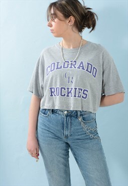 Vintage 90s Crop Top Grey US Sports Team Size L