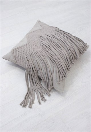 GREY FRINGED CUSHION COVER
