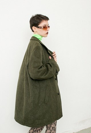 VINTAGE SHORT COAT LONG SLEEVED DARK GREEN OUTERWEAR JA