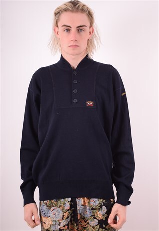 PAUL & SHARK MENS VINTAGE JUMPER SWEATER LARGE NAVY BLUE 90S