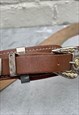 90S BROWN LEATHER BELT WITH AZTEC CHEVRON PATTERN
