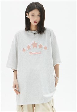 Star patch t-shirt solid raver tee grunge top in grey