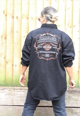 Vintage Y2K Harley Davidson embroidered shirt in black