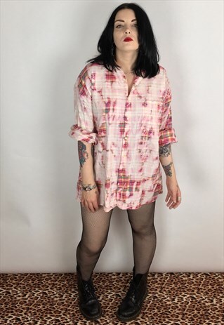 GRUNGE STYLE REWORKED ACID WASH CHECK SHIRT SIZE LARGE