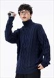CLASSIC CABLE KNITTED TURTLENECK PREPPY EVERYDAY JUMPER BLUE