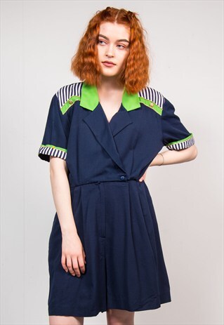 90'S VINTAGE NAVY BLUE STRIPE SAILOR PLAYSUIT