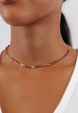 18k Gold Plated Twisted Herringbone Snake Chain Necklace