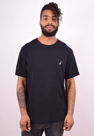 NAUTICA MENS VINTAGE T-SHIRT TOP LARGE BLACK 90S
