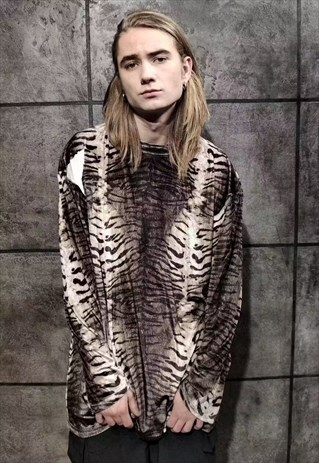 ZEBRA PRINT VELVET SWEATSHIRT OVERSIZE THIN ANIMAL JUMPER