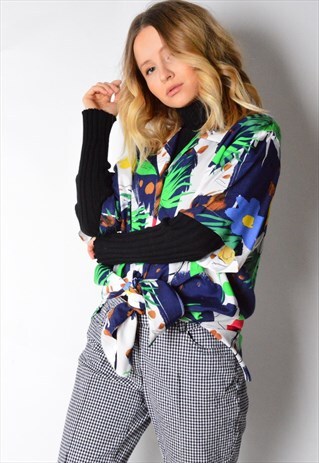 VINTAGE 80S COLOURFUL FLOWER SHORT SLEEVE SHIRT