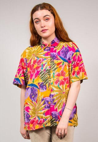 VINTAGE 90'S COLOURFUL PALM PRINT SHIRT
