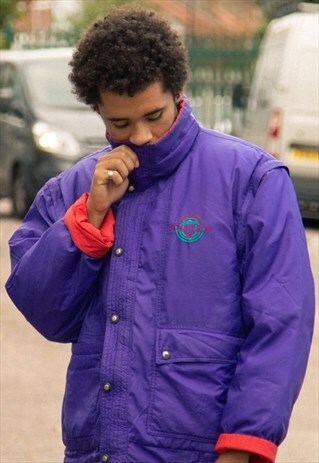 REVERSIBLE HEAD PUFFER JACKET PURPLE, OR RED