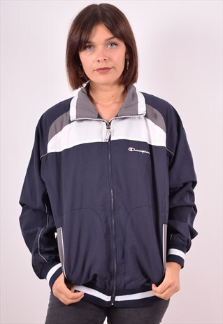 CHAMPION WOMENS VINTAGE TRACKSUIT TOP JACKET LARGE NAVY BLUE
