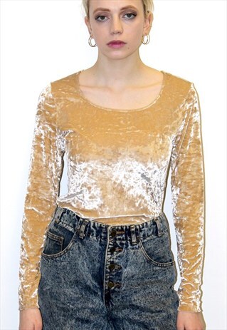 90S VINTAGE RETRO STYLE M&S CRUSHED GOLD VELVET TOP