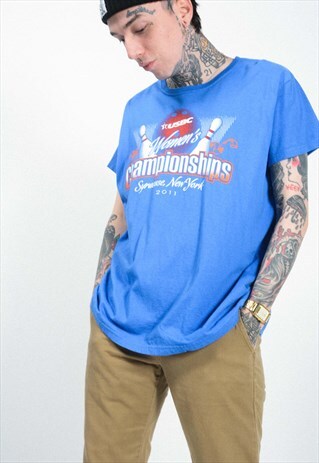 VINTAGE T-SHIRT BLUE GRAPHIC PRINT LOGO