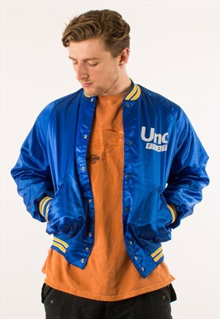 VINTAGE 80S BLUE FIAT NYLON VARSITY JACKET