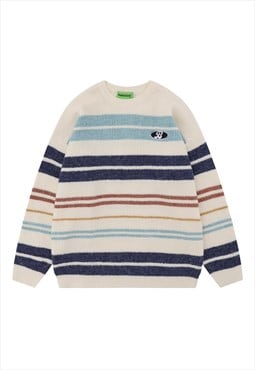 Vintage wash stripe sweater knitted retro pattern jumper
