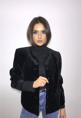 VINTAGE 90' OLDSCHOOL UNIQUE BLACK VELVET CASUAL JACKET