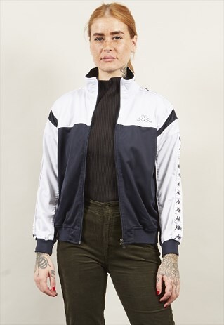 VINTAGE 90'S KAPPA TAPED NAVY/ WHITE TRACKSUIT JACKET