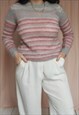 VINTAGE 80S HAND-KNIT MOHAIR JUMPER IN PINK STRIPE