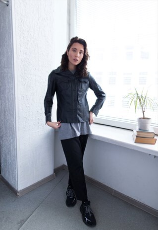 VINTAGE 70'S BLACK LEATHER SHIRT STYLE JACKET