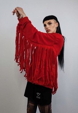 Cowboy sweatshirt tassels jumper Wild West top sweater red