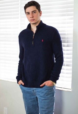 VINTAGE POLO RALPH LAUREN 1/4 ZIP JUMPER LOGO 90S XL 23