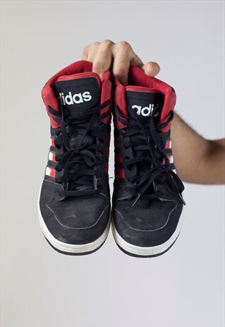 VINTAGE ADIDAS BLACK AND RED HIGH-TOP TRAINERS