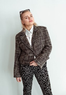 Vintage Y2k Cropped Fitted Blazer In Grey Texture S