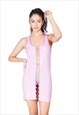 Pink Leather Short Party Ring Detail Vest Sleeveless Dress