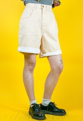 VINTAGE PINSTRIPED LONG DENIM SHORTS