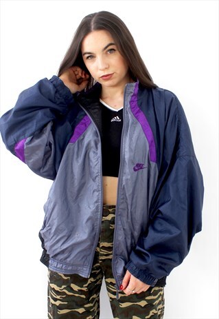 90'S RARE VINTAGE GREY & BLUE OVERSIZED TRACK JACKET