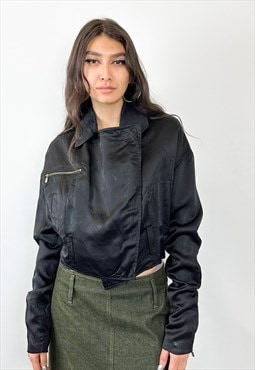 Vintage y2k stain black bomber jacket 