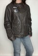 PLAYBOY LEATHER BIKER JACKET VINTAGE 90S SPELLOUT PATCHES 