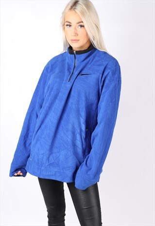 VINTAGE NIKE FLEECE JUMPER OVERSIZED BLUE L SWEATER 1/4 ZIP