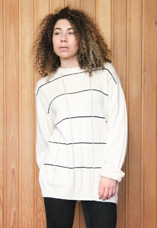 VINTAGE 1980S CREAM CHECKED JUMPER